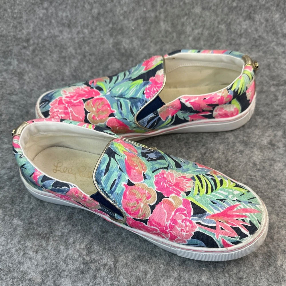 Lilly Pulitzer Julie Sneakers 6.5 Blue Tropical Floral Slip On Beach Club Blooms - Picture 7 of 13